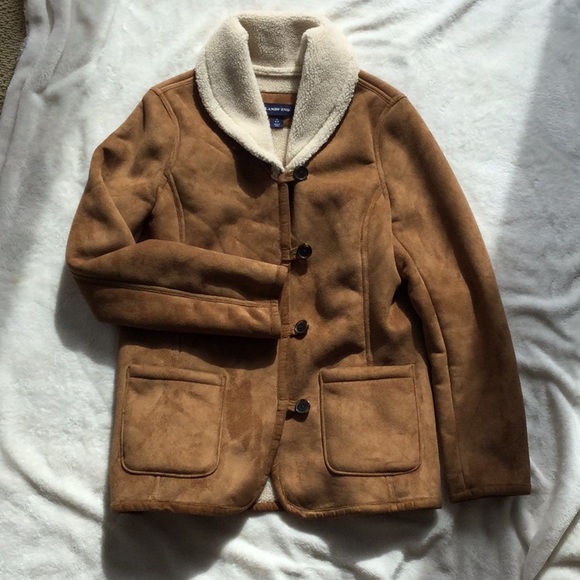 Lands End Womens Faux Suede Sherpa 